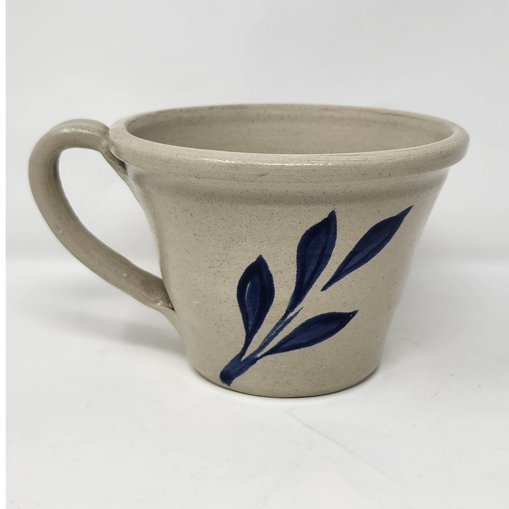 Williamsburg Pottery Salt-Glazed Stoneware Mug Hand Painted Leaf Design
